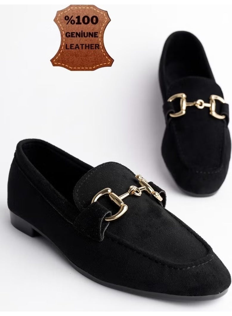 muggo Mona Guaranteed Metal Buckle Leather Women's Loafer Casual Shoes - Image 4